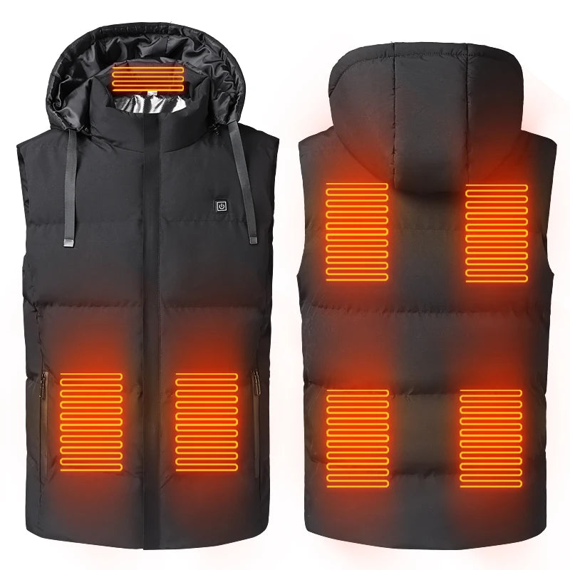 Men's 7-Zone Electric Heating Vest | Hooded Sleeveless Thermal Coat | No Power Bank
