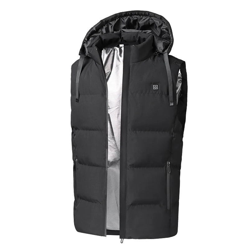 Men's 7-Zone Electric Heating Vest | Hooded Sleeveless Thermal Coat | No Power Bank