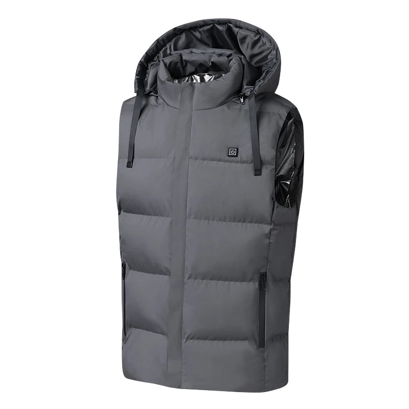 Men's 7-Zone Electric Heating Vest | Hooded Sleeveless Thermal Coat | No Power Bank