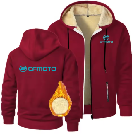 Shop the CFMOTO Sherpa-Lined Zip-Up Hoodie. Premium fleece warmth, bold branding.