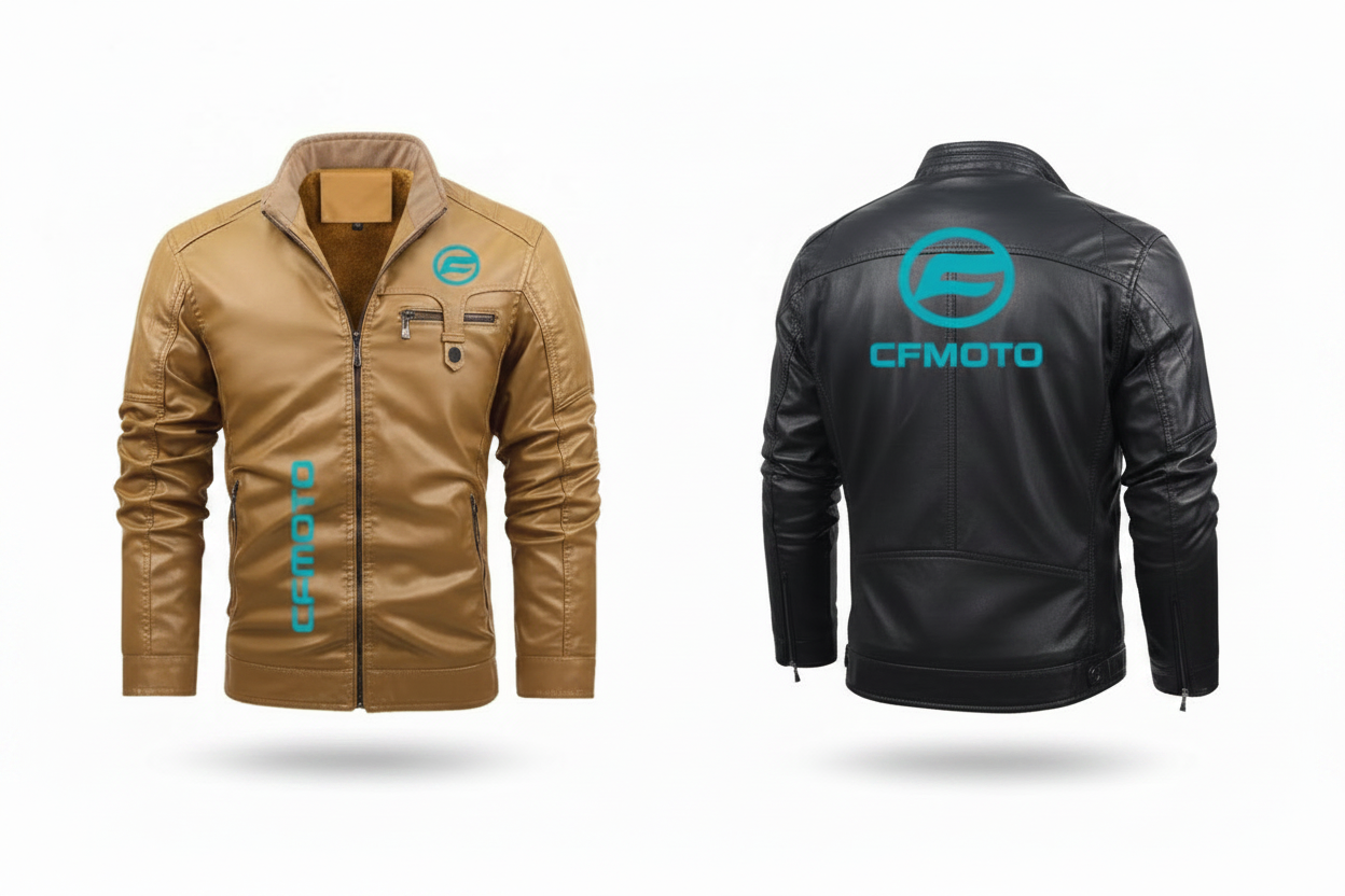 CFMOTO Leather Look Jackets - Beige & Black Side by Side
